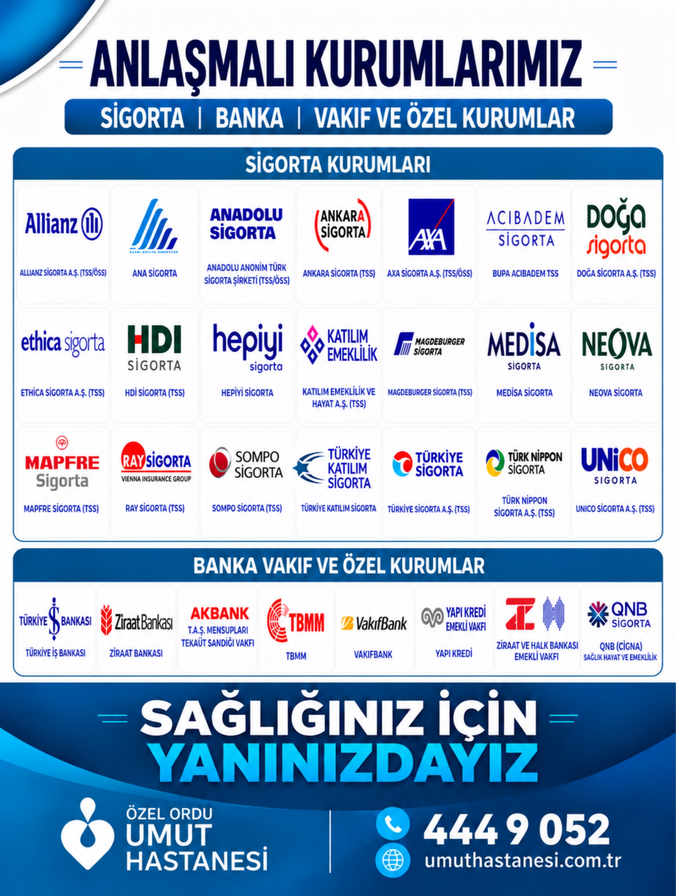 Özel Ordu Umut Hastanesi Anlaşmalı Kurumlarımız