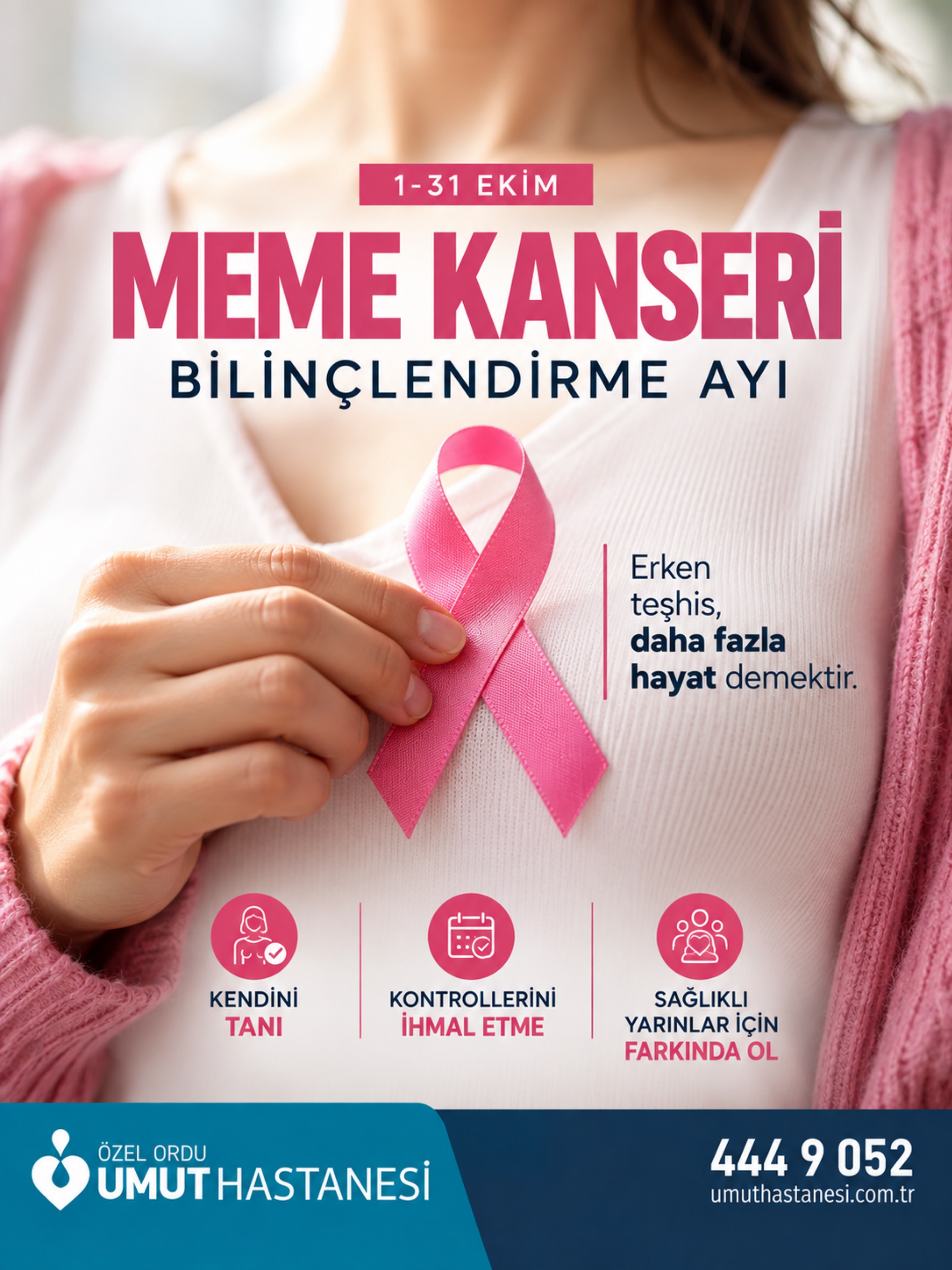 1–31 Ekim Meme Kanseri Bilinçlendirme Ayı, erken teşhisin önemini bir kez daha hatırlamak ve farkındalığı artırmak içi…